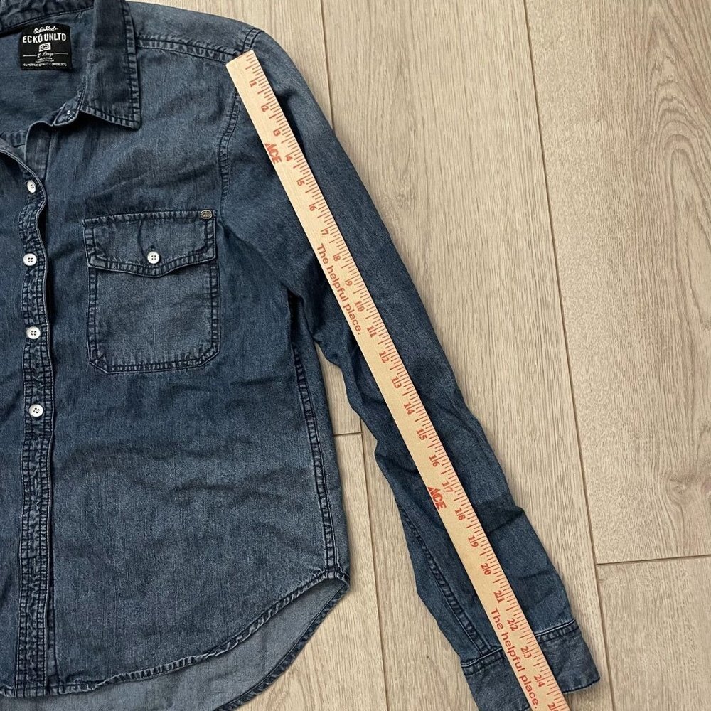 Ecko Unltd Men's Button Up Denim Shirt Slim Fit Blue Size XL - Picture 4 of 9